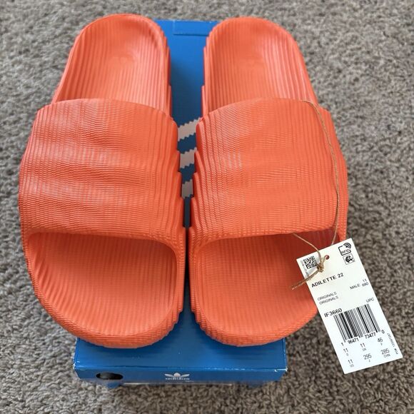 Adidas Adilette 22 Slide Slippers 'Orange' New Size 11 Men’s Unisex Slip On New - Picture 1 of 6